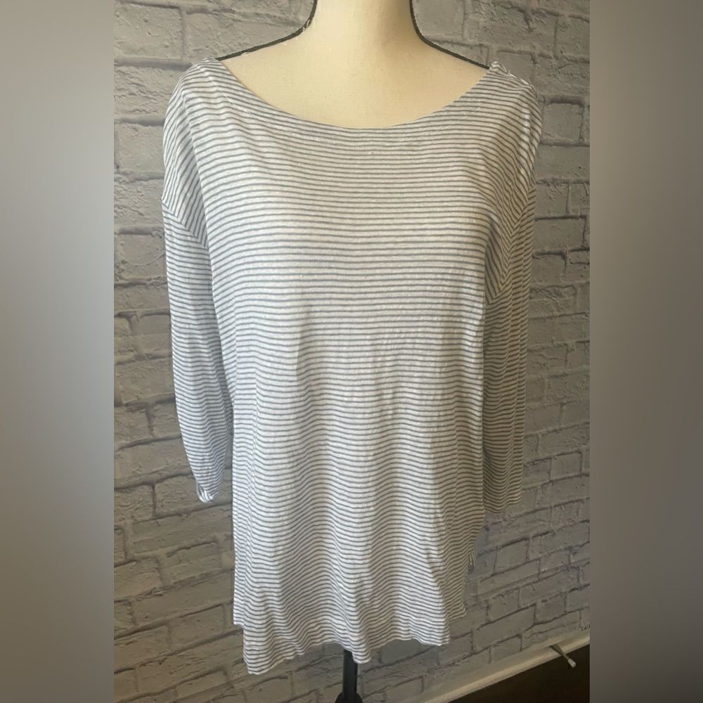 Adrienne Vittadini - Women’s Linen Lt. Blue & White Striped Tunic - Size: 1X